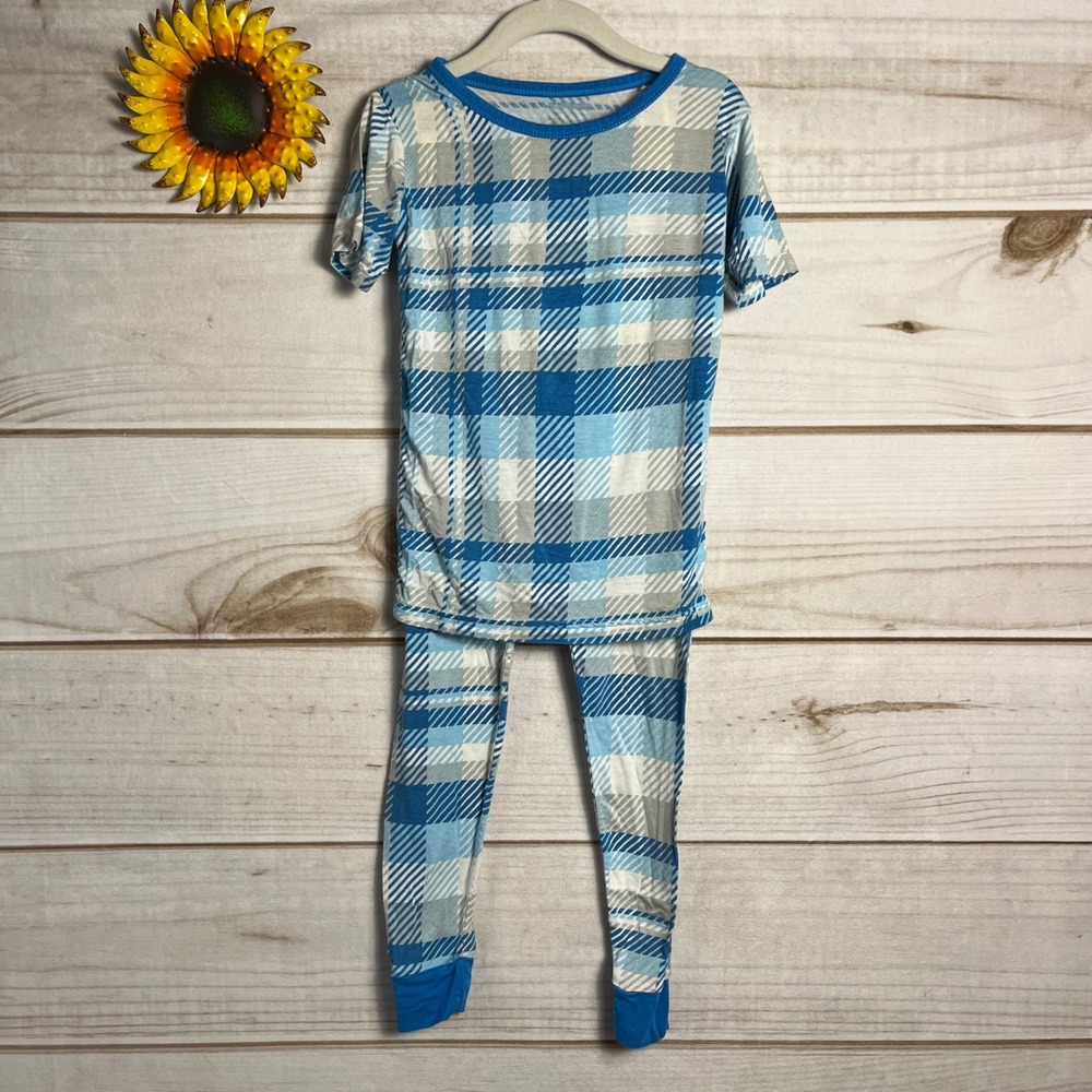 Little Sleepies Pajamas‎ 4T Blueberry Plaid Bamboo Kids Sleepwear Set